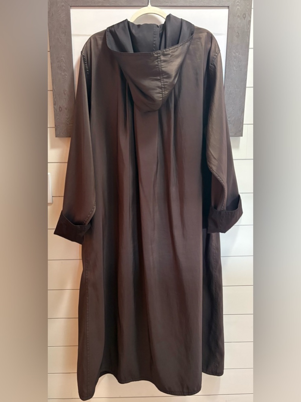 Nordstrom Reversible Iridescent Longline Hooded Coat in Bronze & Matte Black (L)